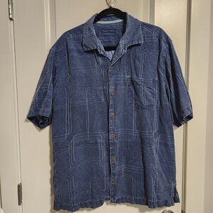 Men's Tommy Bahama 100% Silk Short Sleeve Button Down Shirt - Size L - Blue